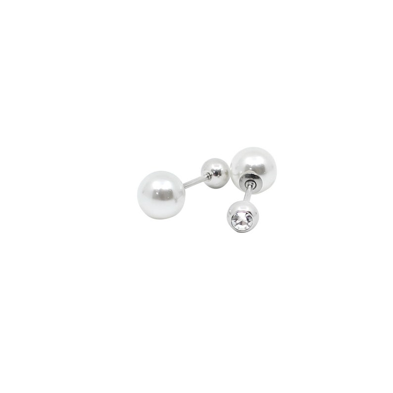 Dainty 6mm Pearl Stud Earrings Piercing Crystal Screw Ball Etsy