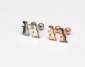 T rex dinosaur earrings t rex dinosaur earrings 20G screw back ball  cute kids earrings dinosaur stud earrings rosegold stud earrings
