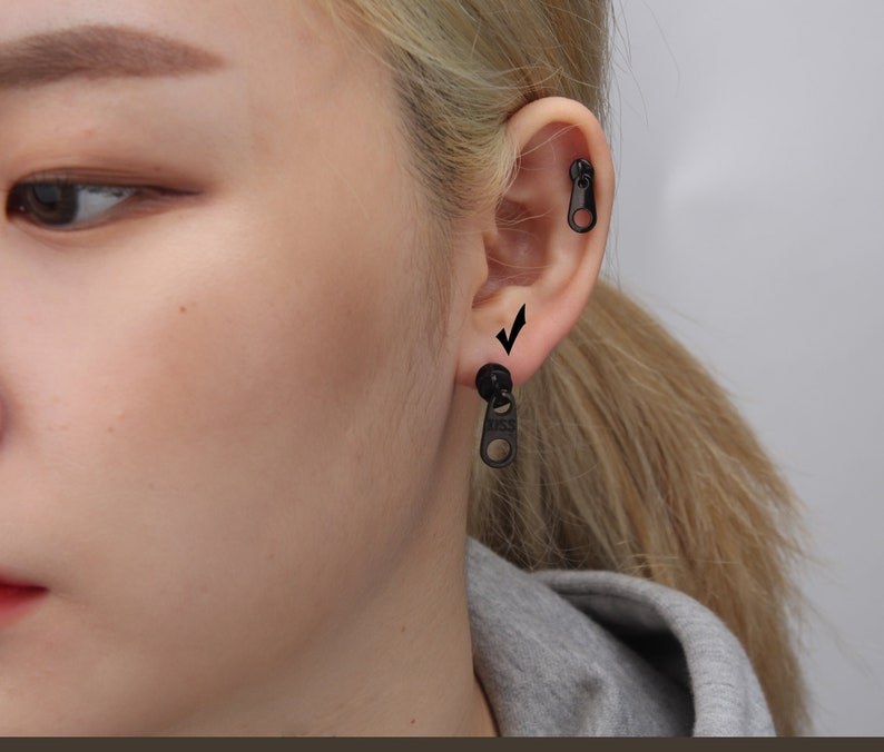 Zipper Earring 16G Zip Stud Earring Dainty Original Silver Etsy