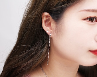 Long chain earrings tiny huggie hoop earring chain earrings tiny ball earrings tiny huggie hoop earrings long dangle earrings