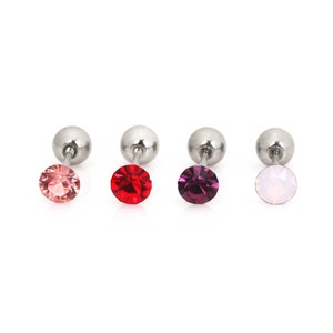 Minimalist earrings tiny Red cz helix stud earrings 4mm red color cz cartilage earrings cubic zirconia stud earrings hypoallergenic