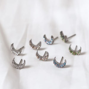 Moon earrings dainty studs moon stud earrings small earrings  cartilage stud crescent moon studs earrings moon stud safety back 1pair