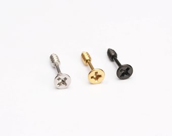 16g screw stud earrings piercing cartilage helix tragus screw stud piercing nail studs  punk studs  unique studs hardware gold screw studs