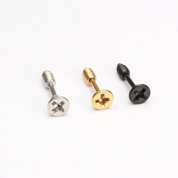 16g screw stud earrings piercing cartilage helix tragus screw stud piercing nail studs  punk studs  unique studs hardware gold screw studs