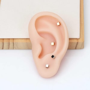 Tiny square stud earrings 20g both sided 3mm cube screw back earrings tini cube cartilage earrings cube earrings gold mini cube earrings