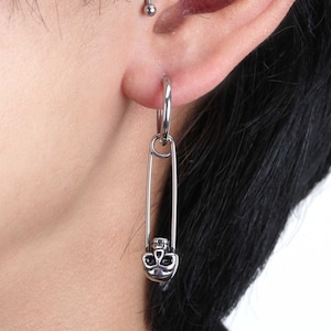 Boucles d&#39;oreilles créoles tête de mort Boucles d&#39;oreilles créoles Boucles d&#39;oreilles huggie pendantes Boucles d&#39;oreilles tête de mort pour homme, créoles, boucles d&#39;oreilles gothiques
