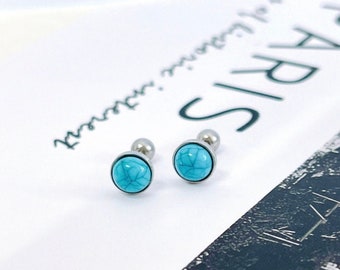 Turquoise studs earrings screw back earrings surgical steel hypoalergenic earrings turquoies screw back ball earrings cartilage earrings