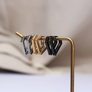 V hoop earings  v huggie hoop earrings  silver gold black cartilage huggie hoops  v huggie hoops earrings  gold geometric huggie hoops