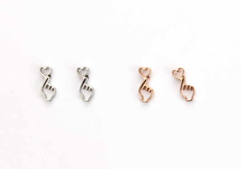 Bts love stud earrings hearts screw back ball surgical steel stud earring  hands heart earrings  Cartilage earrings  K-pop idol earrings 