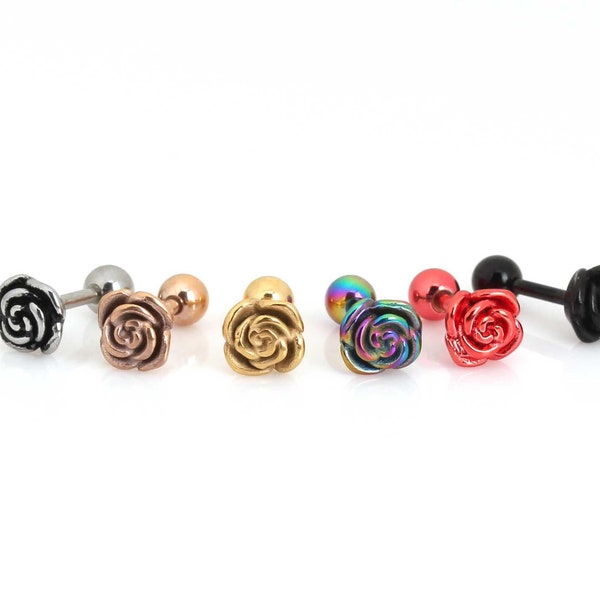 16g rose earring piercing tiny flower helix piercing rose flower studs piercing rose cartilage earring red rose flower earring