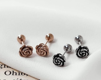 Flower rose stud earrings tiny rose cartilage earrings   screw back earrings   rose stud earrings second stud earrings surgical steel