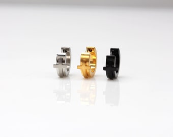 Huggie hoop earrings mens earrings cross huggie earrings for men  gold cross cartilage earrings gift for him surgical steel earrings