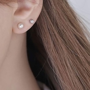 Dainty 6mm pearl stud earrings piercing crystal screw ball back earring hypoallergenic  surgical steel kid safety back stud earring 1pair