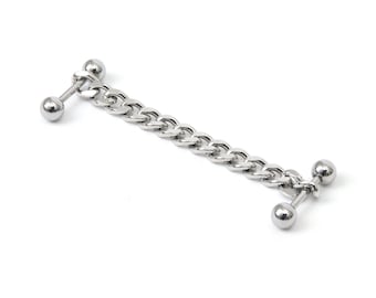 Chain earring dangle earring silver earring minimalist earring chain link earring drop earring 2ball earring 16g single