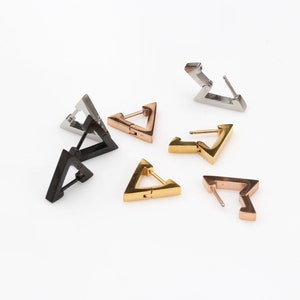 Triangle hoop earrings geometric ear hoop earrings  triangle hoop earrings triangle huggie hoop earring   mens earring simple man hoop
