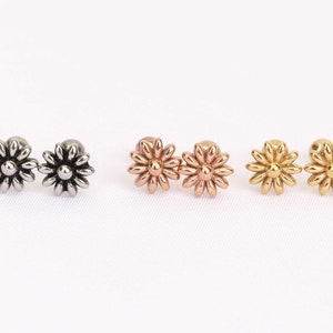Gold flower earrings 20G flower stud earrings surgical steel screw back earrings silver rosegold gold stud earrings dainty stud earrings