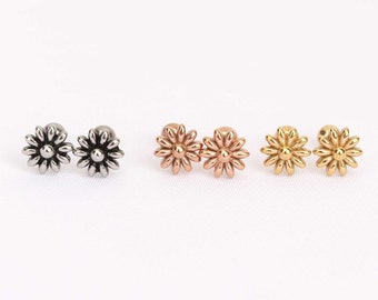 Gold flower earrings 20G flower stud earrings surgical steel screw back earrings silver rosegold gold stud earrings dainty stud earrings