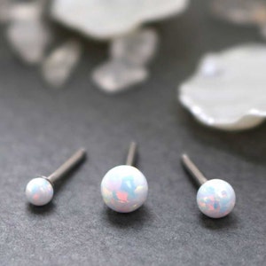 White Aurora Piercing Earring (3 sizes) 16G White opal earring Opal Stud Earrings minimal earrings, October Birthstone, synthetic opal