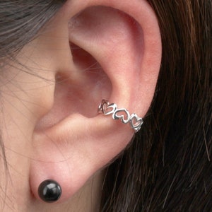 Heart ear cuff no piercing earring  stelring silver 14k plated gold ear cuff