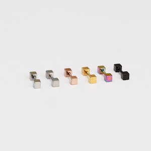 3mm square stud earring 16g both screw back on square ear cartilage piercing tiny square helix piercing  mini cube cartilage earring 1 piece