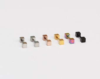 3mm square stud earring 16g both screw back on square ear cartilage piercing tiny square helix piercing  mini cube cartilage earring 1 piece