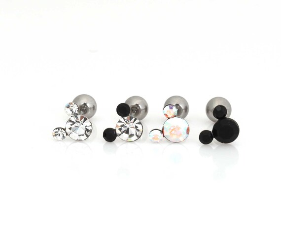 Mickey mouse stud earrings piercing 20G tiny CZstud piercing earring screw back ball 