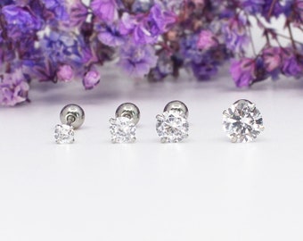 3 4 5 6mm stud earrings clear cubic zincornia stud earrings surgical steel screw back ball earrings cartiage earrings simple earrings tiny