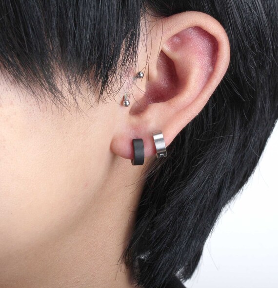 Tiny Huggie Hoop Earrings 4mm Wide Tiny Angled Round Huggie