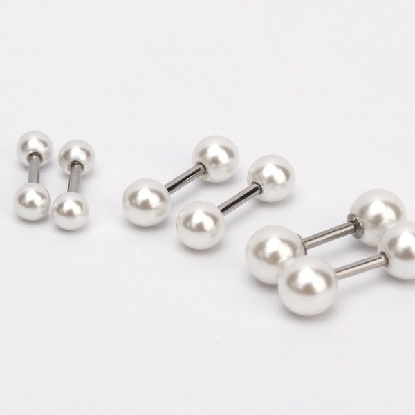 16g tiny pearl stud earring double side pearl cartilage earrings piercing pearl  cartilage earring  helix earrings  1pair(2pieces)