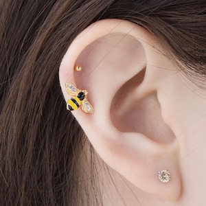 Bee stud earring 16g yellow bee earring sugical steel piercing earring single stud helix cartilage conch earlobe earring