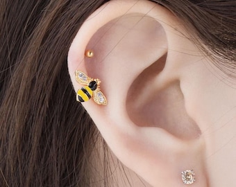 Bee stud earring 16g yellow bee earring sugical steel piercing earring single stud helix cartilage conch earlobe earring
