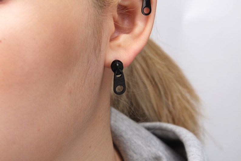 Zipper Earring 16G Zip Stud Earring Dainty Original Silver Etsy