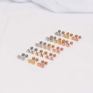 Geometric stud earrings 20G minimalist stud earrings surgical steel screw back earrings tiny thin geometric earrings gold geometric earrings