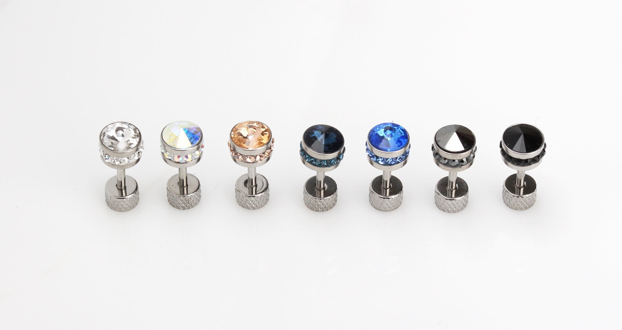 Mens earring cubic zirconia earring 16g high polished surgical steel screw back initial t round disc stud earrings for men jewerly 1pcs