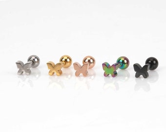 Tiny butterfly earring 16g mini butterfly cartilage earring butterfly stud earrings surgical steel best gift for her helix piercing earring