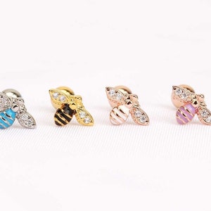 16G Bee earring Tiny Bee stud earring Mini bee stud surgical steel earring cartilage conch helix piercing Cute bee jewelry Bee helix earring