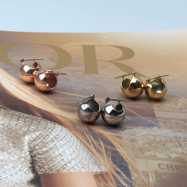 Ball earrings, chunky ball hoops earring, gold ball huggie, ball hoop earrings, round ball earrings, rosegold huggie earring, chunky earring