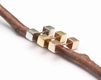 Both cube earrings 4mm cube stud earrings with surgical steel posts gold square cube cartilage helix earrings  20g screw back cube