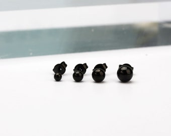 Onyx stud earrings  3 4 5 6mm black onyx ball with surgical steel posts  tiny black onyx cartilage earrings size selection