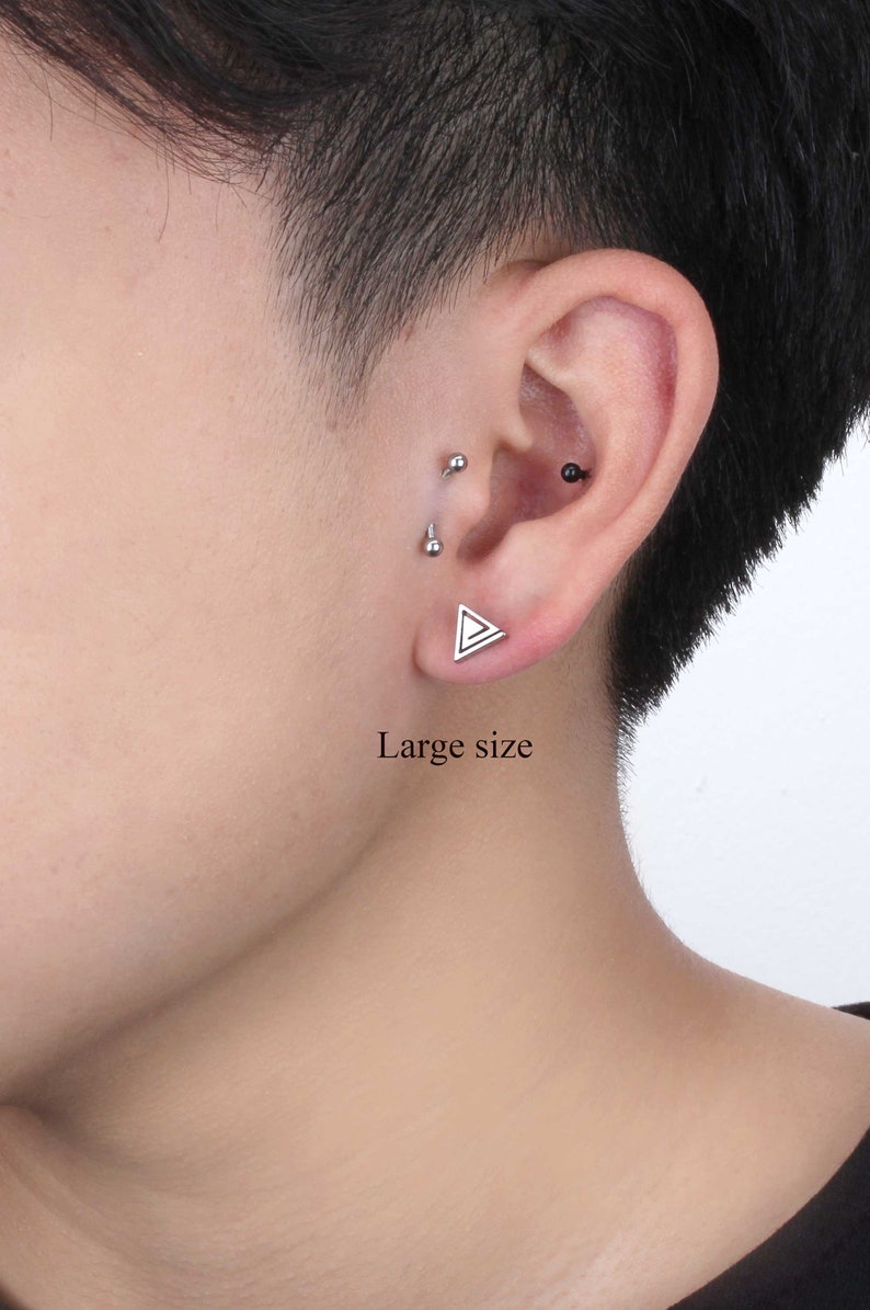 thumbnail image 2 of Gothic Triangle Stud Earring – 316L Titanium Plated, No Allergy, Unisex Piercing (1 Piece) 2 of 4