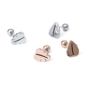 Leaf stud earrings leaf shaped earrings dainty earrings tiny leaf studs small cartilage screw back ball earring surgical steel studs earring