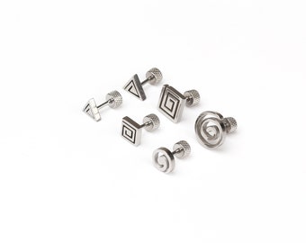 Silver spiral stud earring 16g silver spiral earring delicate circle swirl stud geometric earring screw back earring m size large size
