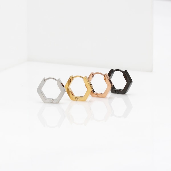 Hexagon Hinged Huggie Hoop Earring main image 0