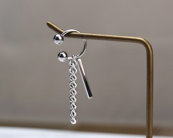 Dangle huggie hoop earring drop piercing earring for men women  ball ear jacket  statement dangle earring  bts earring two ball ring