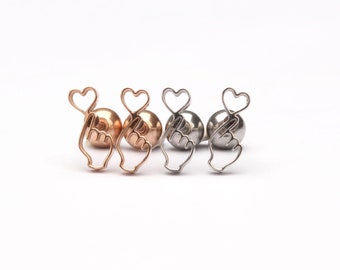 Bts love earrings hearts screw back ball surgical steel stud earring hands heart earrings cartilage  earrings  k-pop idol earrings