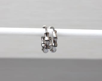 Silver Bamboo Hoop Earrings | Chunky Textured Hoop Earrings | Minimalist Stainless Steel Statement Jewelry Gift for Her (10mm)