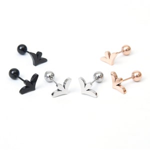 Leaf earrings leaf jewelry silver rose gold black dainty earrings 20G screw back ball surgical steel stud earring hypoallergenic minimalist