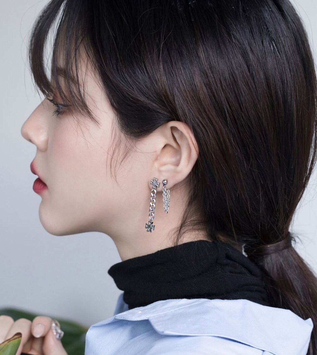 Cross Dangle Earrings 16g Cross Chain Drop Earrings Cross Drop