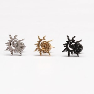 Mens earring 16g sun stud earring  sun ear piercing  silver gold black sun swirl earring piercing gold sun piercing gift for him
