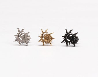 Mens earring 16g sun stud earring  sun ear piercing  silver gold black sun swirl earring piercing gold sun piercing gift for him